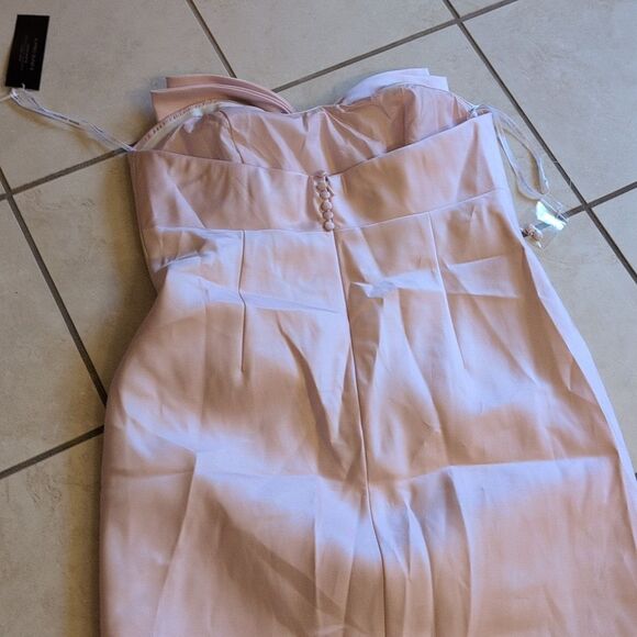 NWT Alfred Sung Strapless Satin Column Maxi Dress With Bow Ballet Pink Gown 16 - Picture 4 of 14